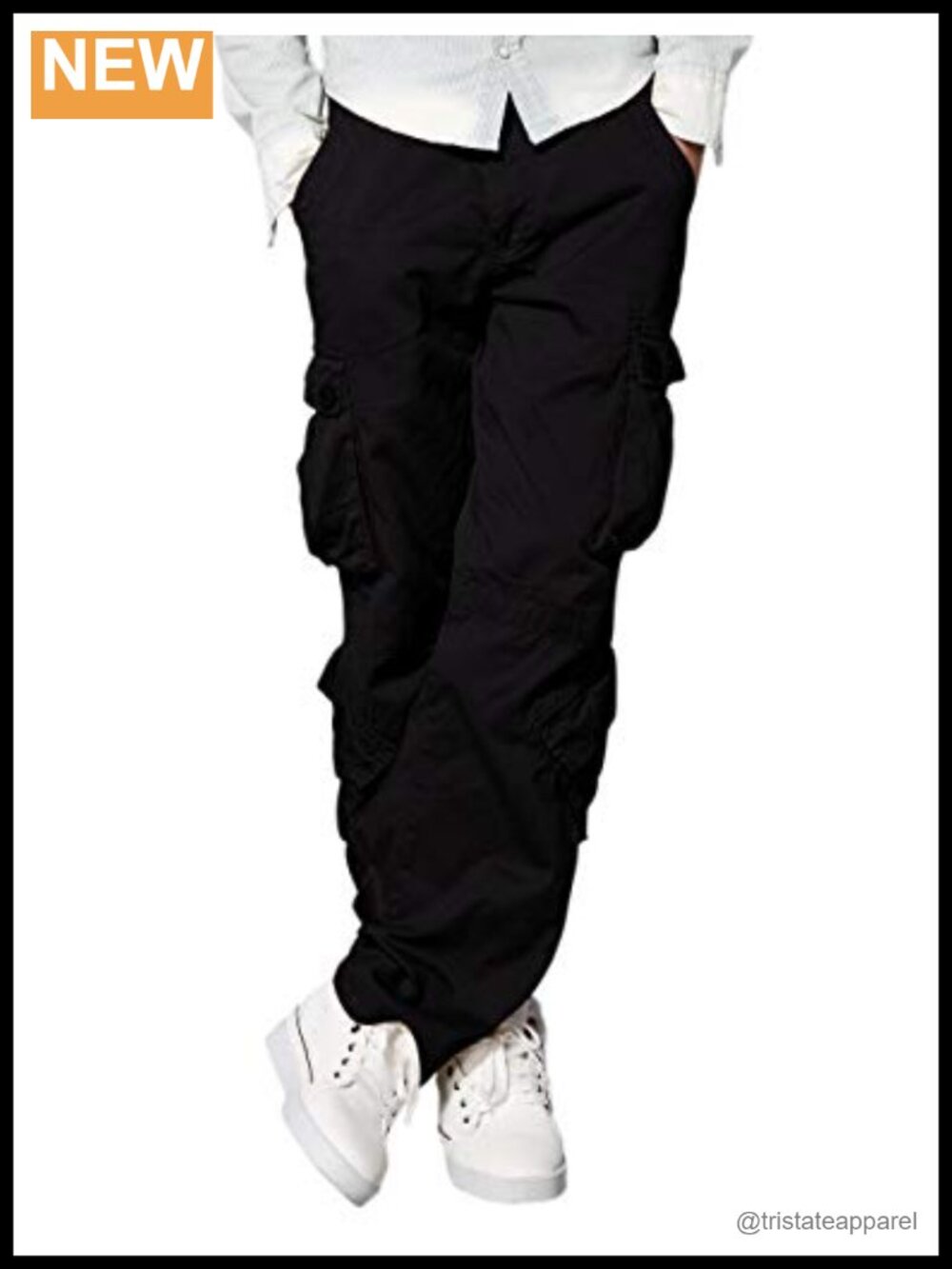 Men's 100% Cotton Cargo Pants with 8 Pockets, Adjustable Drawstring Waist